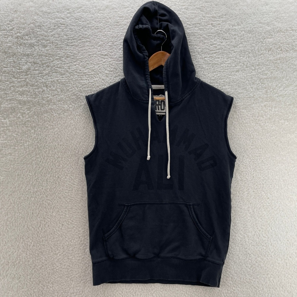 Roots of Fight Hoodie Mens Medium Black Muhammad Ali Sleeveless Boxing Gym Vest